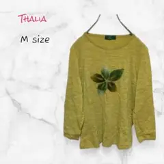 Thalia カットソー 七分袖 ウール混 花柄 グリーン Mサイズ 送料無料