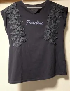 美品cecileデイジーネイビー紺ブラウスPureline花柄刺繍Tシャツ