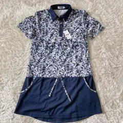 タグ付き 未使用 FILA ゴルフワンピース 花柄 半袖 ポロ L ネイビー