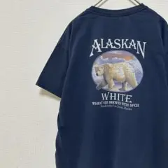 アニマル バックプリント クマ 熊 Tシャツ ネイビー 古着