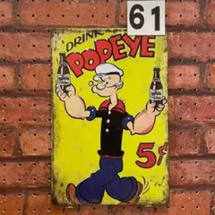 ポパイ POPEYE 黄色 《61》レトロ ブリキ 看板 ☻