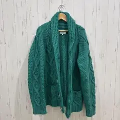 SHIPS シップスターコイズ ケーブルニットカーディガン M