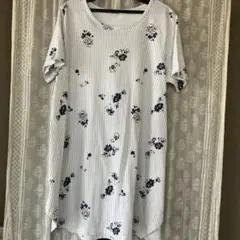 セルフサービスレディス　半袖チュニック　細いストライプに花柄　M〜Ｌ