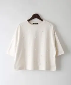 SpRay　パール付　Ｔシャツ　アイボリー　フリーサイズ