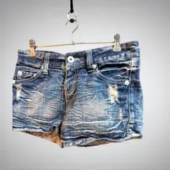 『美品』ブルー ダメージ加工 ショートパンツ