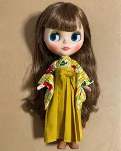 ブライス リカちゃん 着物 袴 帯 手提げ 4点セット [黄×]