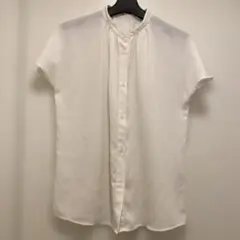 ホワイト 半袖 シャツ スタンドカラー
