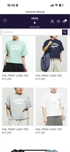 新品CONVERSE TOKYO FOIL PRINT LOGO TEE グレー