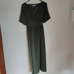 オリーブグリーン Vネック ロングワンピース