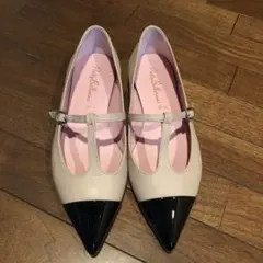【プリティバレリーナ】ポインテッドトゥ Tストラップパンプス