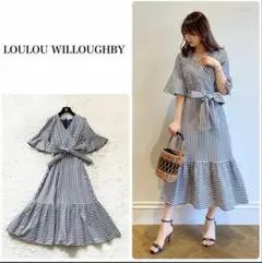 美品　LOULOU WILLOUGHBY コードストライプカシュクールワンピース