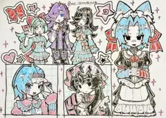 手描きイラスト オリジナル アナログ ボールペン画4枚セット