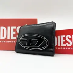 極美品✨ディーゼル　HOLI-D　ミニウォレット　二つ折り　メタルロゴ　黒　革
