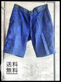 【ナノユニバース】麻素材ボタニカルショートパンツ(ネイビー)