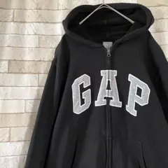GAP ギャップ ジップパーカー センター刺繍 ブラック M