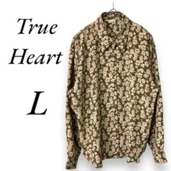 True Heart シャツ　花柄　フラワー　黄土色　薄手生地