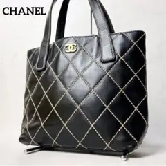 【美品】CHANEL ワイルドステッチ ココマーク トートバッグ ブラック