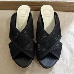 値下げ⭐︎メタルルージュ　ブラックレースサンダル　レディース　 Sサイズ　日本製