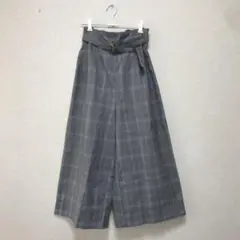 【INTER PLANET】インタープラネット グレー系チェック ワイドパンツM