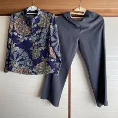 詩仙堂　セットアップ　和柄　紫×グレー　レディース　M