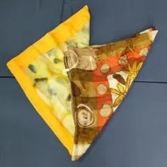 幾何学模様 シルクスカーフ オレンジ ブラウン