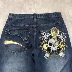 B413【豪華刺繍】【W34】PACO JEANS デニムパンツ スカル コブラ