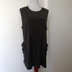黒 ノースリーブ ミニワンピース サイドポケット