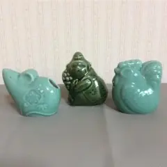 干支 子 申 酉 戌 置物 陶器 楊枝入 招福 開運 3個