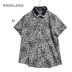 ⭐️美品RNASLANG(M)豹柄モノトーンシャツ　半袖　レオパード　黒灰色系