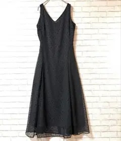 美品【ロイスクレヨン】シアードットロングワンピースMブラック リボン 日本製