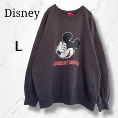 【Disney】ディズニー　ミッキーマウスプリントスウェットトレーナー　グレーL
