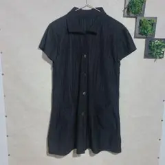 SOLARE レディースシャツ　ロングシャツ　ボタン　半袖　韓国製　黒