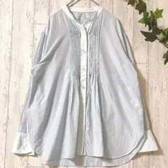 23区 ロングシャツ ブルー系 ピンタック ゆったりM 美品