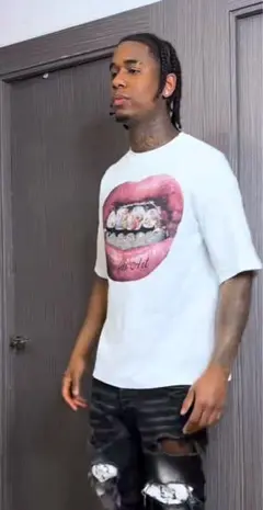 口とグリルプリント Tシャツ Sサイズ黒 dripY2k
