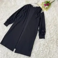 〝ハリータ〟オープンフロント長袖ロングカーディガン 黒 袖レースしまむら
