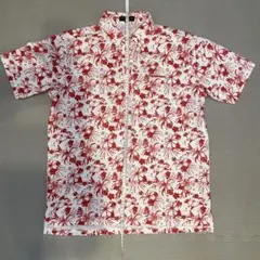 アロハシャツ Mサイズ 白赤花柄 ボタンダウン