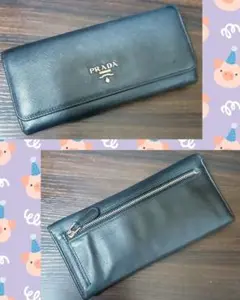 【良品】PRADA プラダ 長財布 サフィアーノ ブラック ピンク 正規品