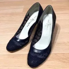 ★美品★銀座かねまつ ネイビー メッシュ 黒