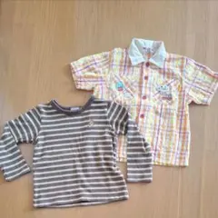 ミキハウス チェック柄半袖シャツ ボーダー柄長袖Tシャツ 2枚セット100サイズ