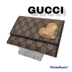 GUCCI グッチ 折財布 GG柄 ハート キャンバス ベージュ 2つ折り財布
