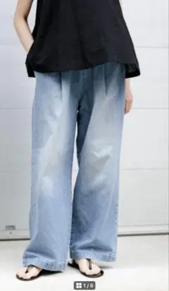 【美品】かぐれ　フェードデニムイージーパンツ　フリーサイズ