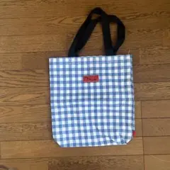 青と白のギンガムチェック トートバッグ