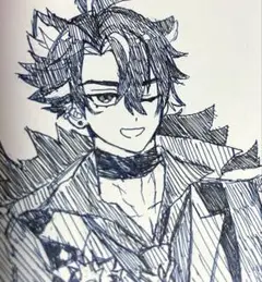 原神 手描きイラスト リオセスリ ミニ色紙 ボールペン画 ファンアート グッズ