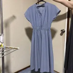 青と白のストライプ 半袖シャツワンピース