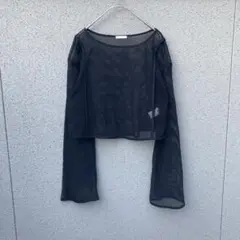 2583【GU】S♡ブラックメッシュ 長袖カットソー クロップドトップス