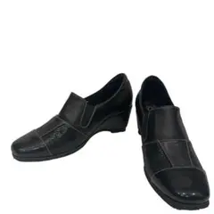 ブラック 黒　本革Airystepコンフォートシューズウエッジソール