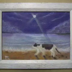 【匿名配送】絵画　「お散歩日より」　2Lサイズ額つき。