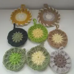 【新品ハンドメイド】エコタワシ8点セット　グリーン、アースカラー系