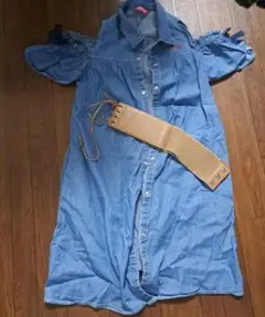 デニム 半袖シャツワンピース ベルト付き