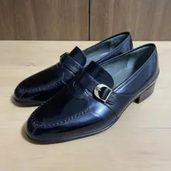 新品未使用品　ミラショーン　レザーローファー　ベルトデザイン　黒×金　サイズ6